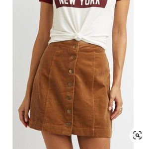 Charlotte Russe brown corduroy button up skirt size medium